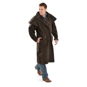 OUTBACK TRADING CO. MEN'S LONG OILSKIN DUSTER trenchcoat black pocket Sz M ￼